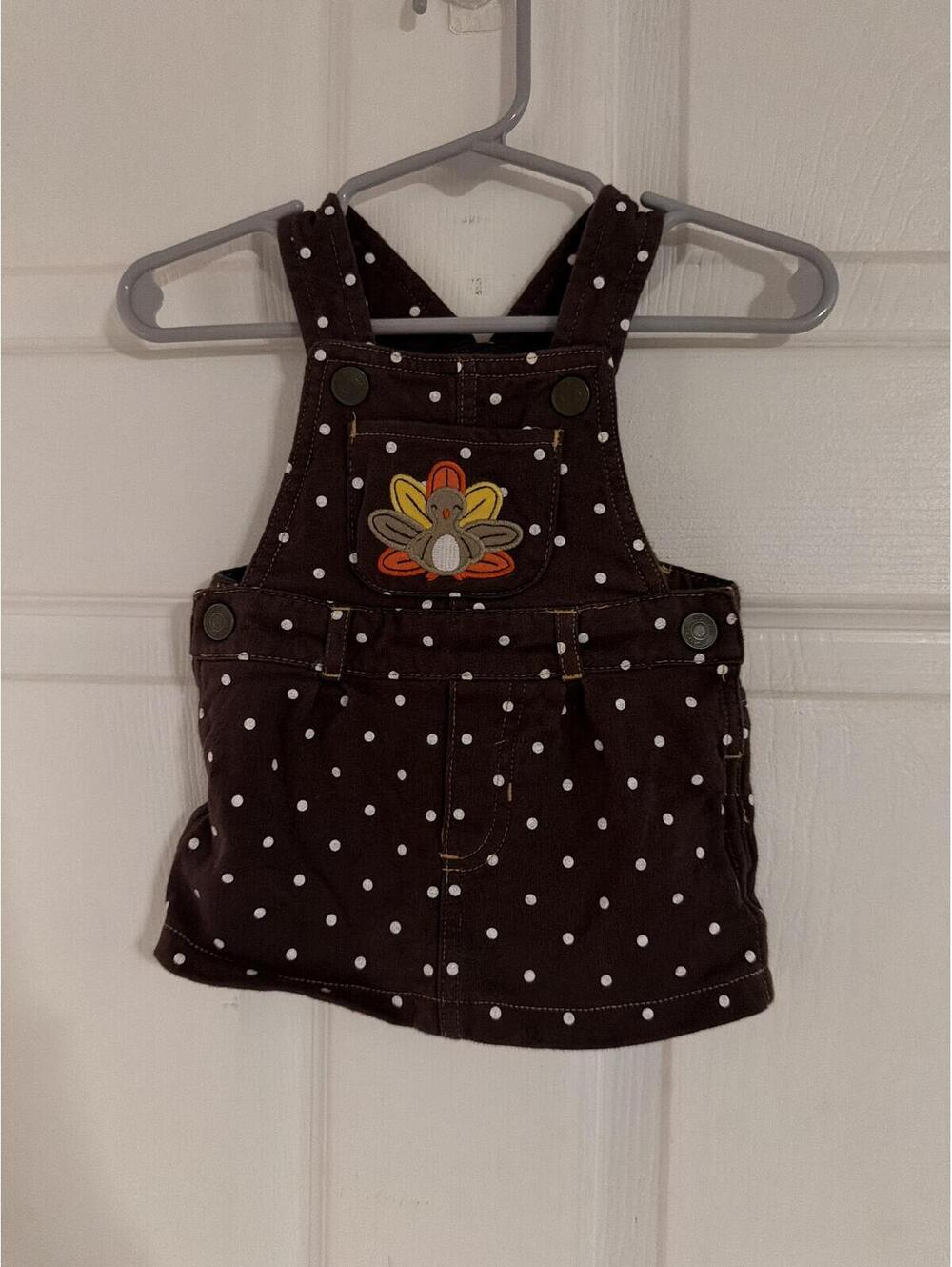 Toddler Polka Dot Corduroy Overall Dress with Turkey Embroidery